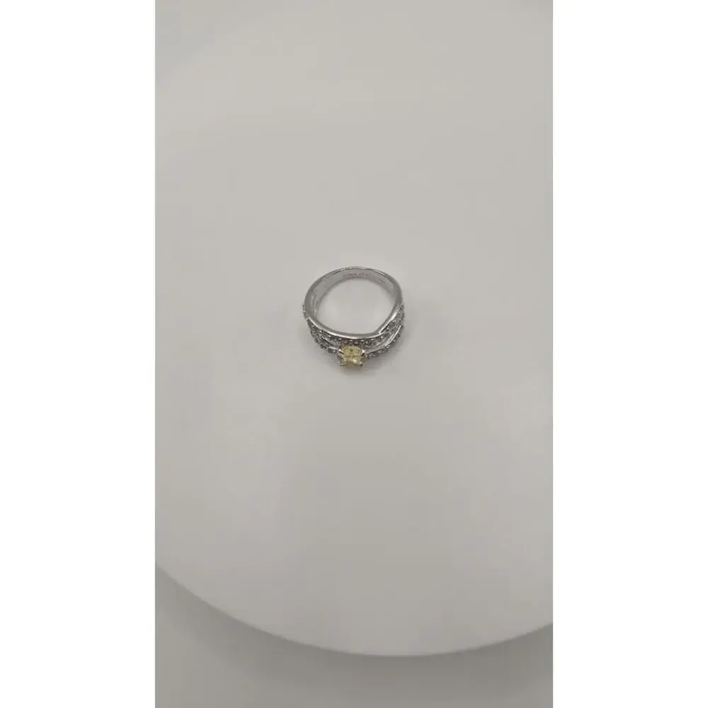 Elegant Silver Ring with Yellow Gemstone and Clear Crystals Size 7 - Picture 6 of 8